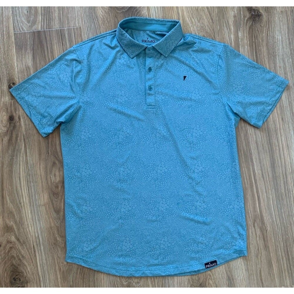 PRIMO GOLF APPAREL Men's Shortsleeve Polo Size L Blue Floral Performance